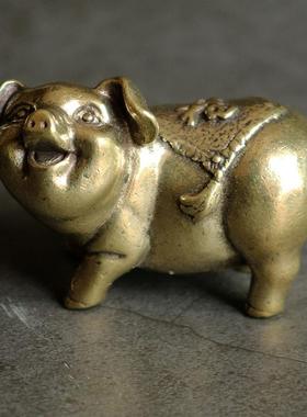 实心纯黄铜办公桌面生肖福猪小摆件古铜茶宠工艺品礼品手把玩件
