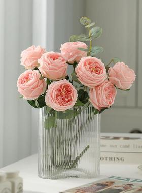 大花朵玫瑰花仿真花高档手感保湿奥斯汀花束客厅干花装饰轻奢摆设