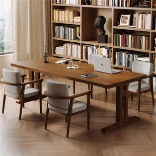 全实木客厅大长书桌客厅原木大板桌轻奢高级感桌子家用简约办公桌