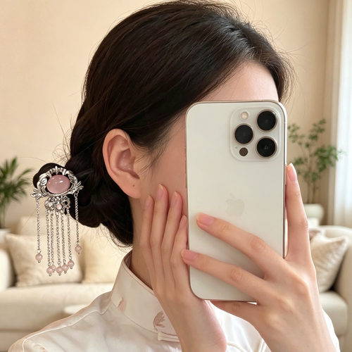 新中式粉色流苏步摇发簪