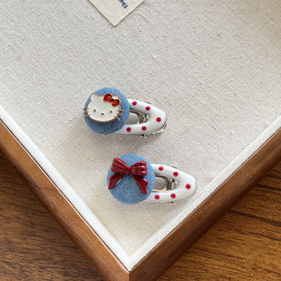 Kitty猫蝴蝶结牛仔发夹女边夹侧边碎发刘海夹发卡高级感头饰儿童