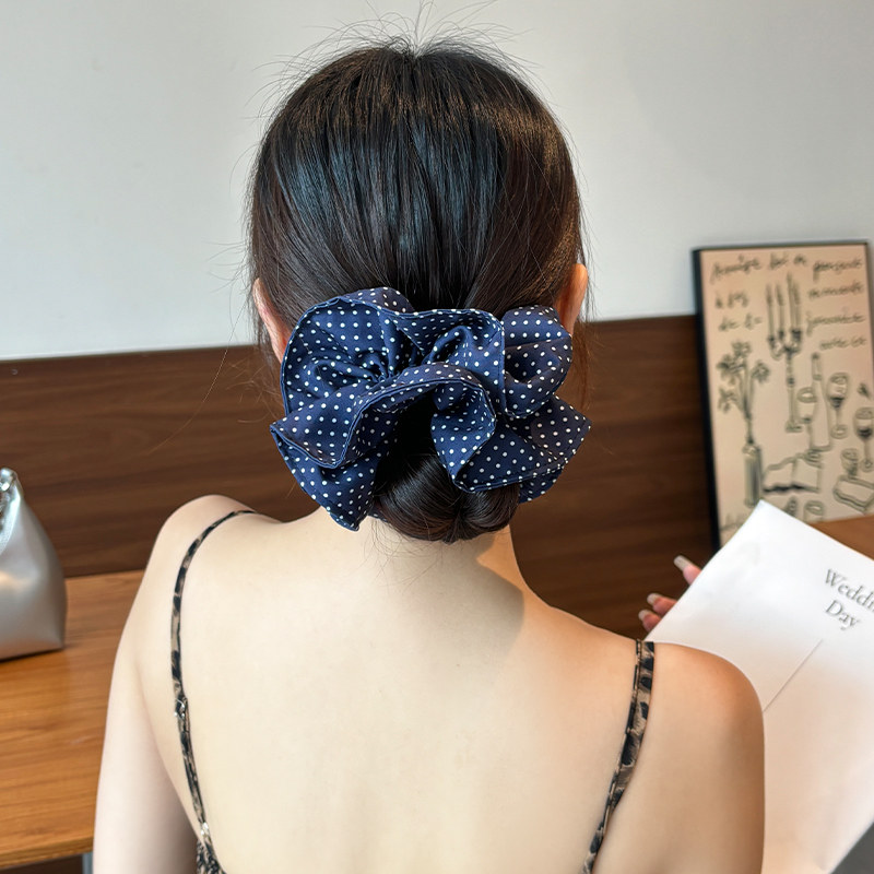 复古藏蓝棉麻小波点肠圈发圈
