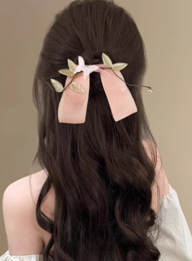 古风粉绿色蝴蝶结发夹女后脑勺2025新款顶夹发饰森系半扎发头饰