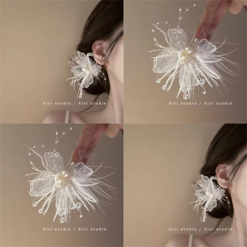 灵动飘逸！唯美蕾丝羽毛发夹！精致少女心侧边夹盘发器百搭头饰女