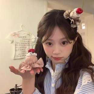 樱桃蛋糕~甜妹格纹小帽子发夹鸭嘴夹拍照氛围感装饰发卡夹子发饰