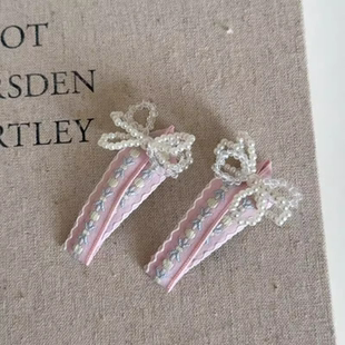 两件套夏日刺绣珍珠发夹女高级感侧边边夹刘海夹子网红拍照甜美可