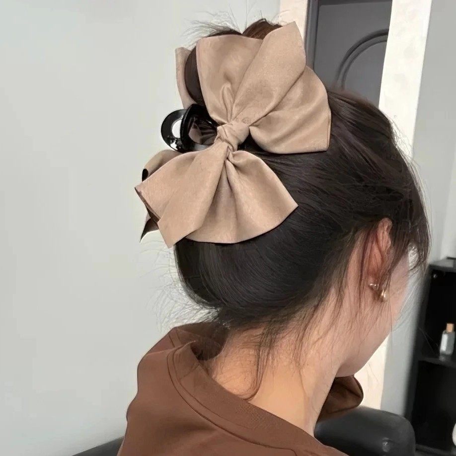 显头小~又高级咖棕色系领结秋冬磨毛大蝴蝶结发抓盘发韩国发饰女