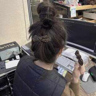 豹纹蝴蝶结发卡倒插梳女2025新款高级感碎发整理神器公主头刘海夹