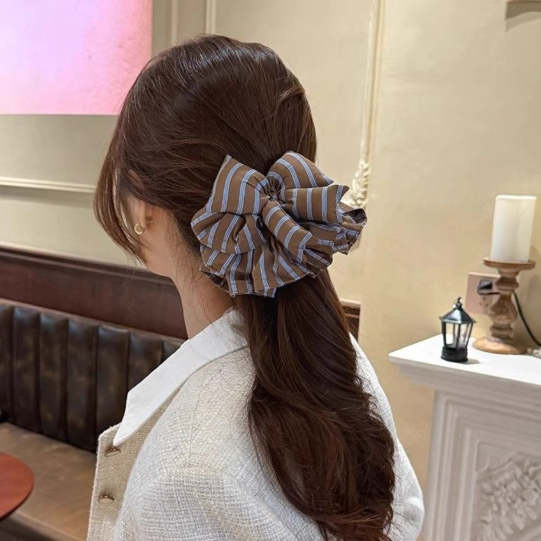 韩版ins清新条纹鸭嘴夹布艺充棉蝴蝶结发夹日常慵懒风后脑勺发饰