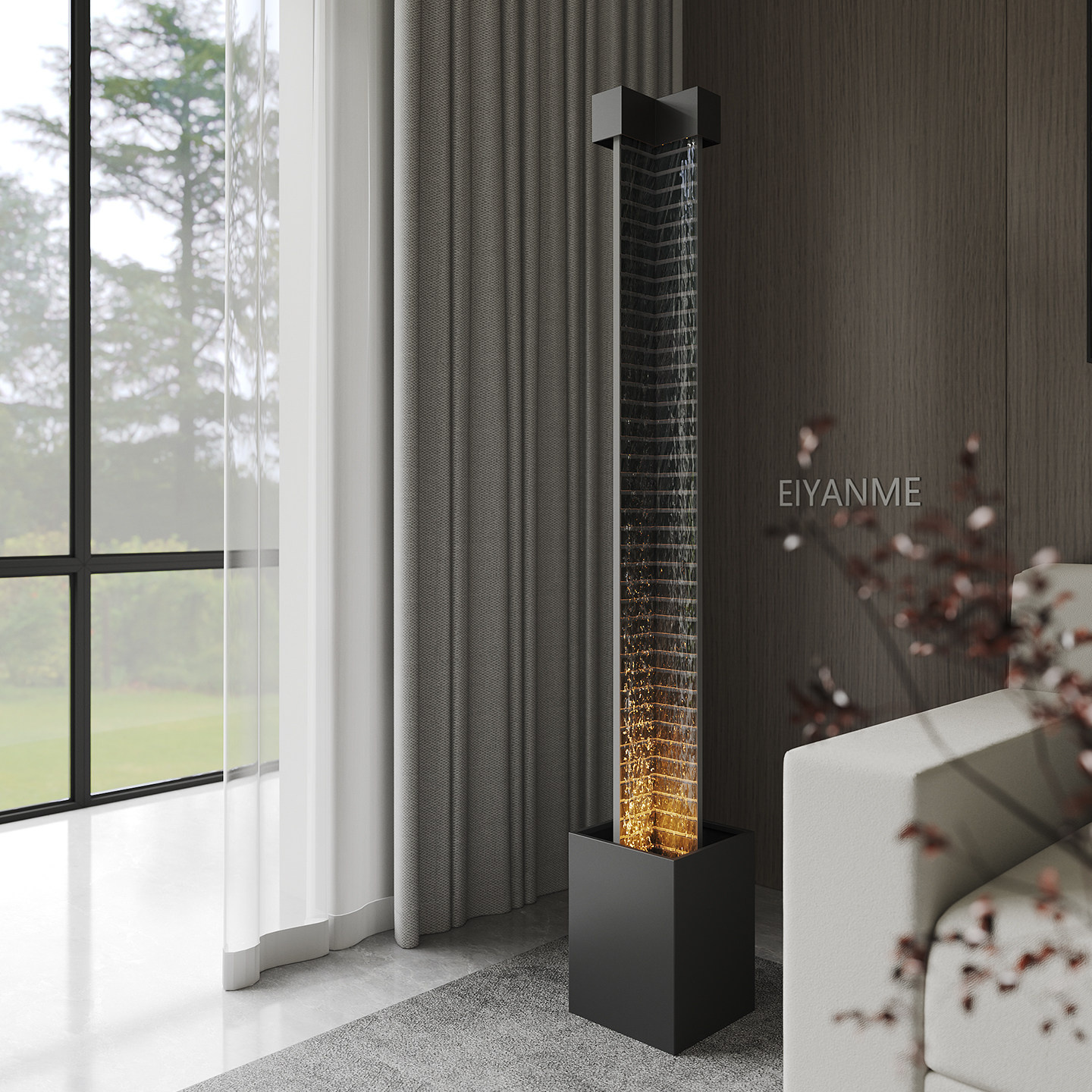 意式极简流水摆件循环水客厅招财水景玄关轻奢装饰落地大型水幕墙