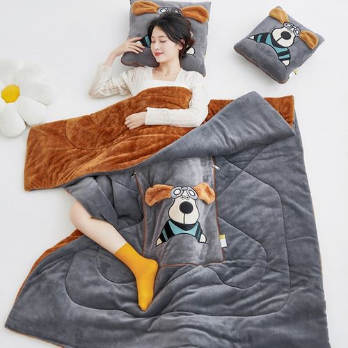 冬季加厚抱枕被子两用午睡二合一枕头被汽车载靠枕办公室绒毯保暖