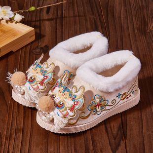 女童汉服鞋子加绒棉鞋冬天拜年服配鞋儿童中国风S表演出古装绣花