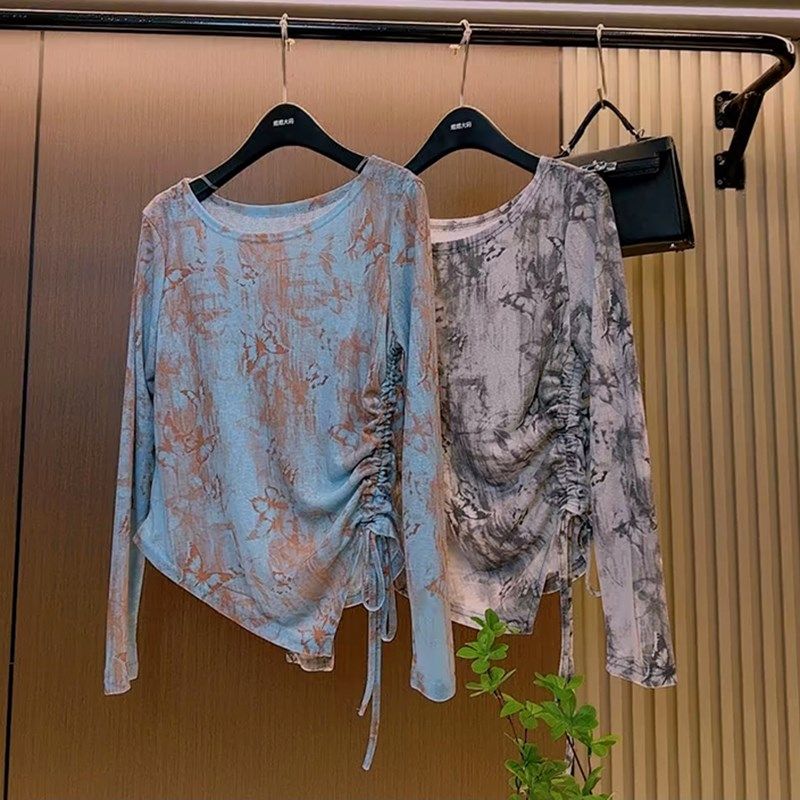 秋季修身显瘦收腰晕染女s甜辣内搭小衫设计侧边抽绳上衣大码女装,女装/女士精品,大码内搭,淘宝优惠券,粉丝福利购,淘宝优惠卷