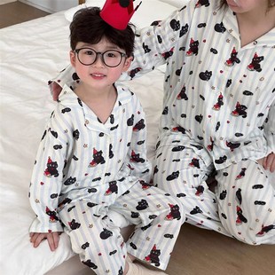 亲子男睡衣服薄款 20S25家居服类春夏 开衫 棉纱布a女童儿童空调长袖
