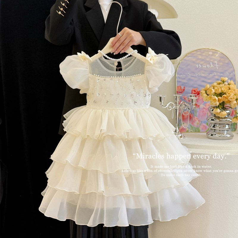 女童连衣裙夏季2025新款洋气蓬蓬裙儿童轻奢高级T感礼服重工公主