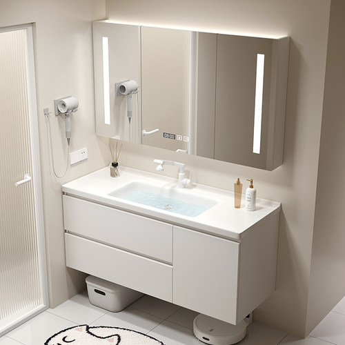 奶油风浴室柜组合轻奢甜美实木现代简约卫生间洗漱台洗手洗脸盆柜