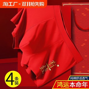 頭底褲 本命年男士 內褲 純棉透氣男生四角短褲 N衩大紅色青少年襠高