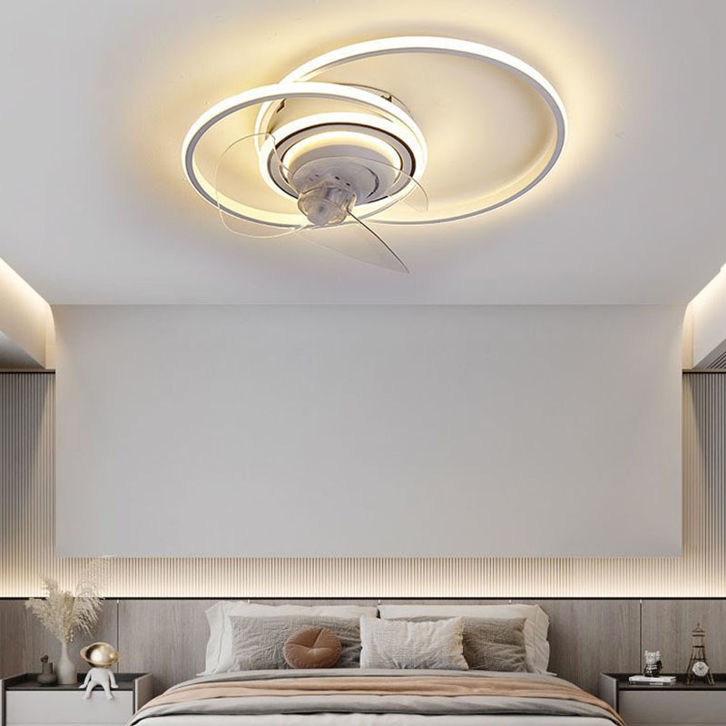 卧室风扇灯2022年新款旋转360度摇头现代简约房间智能吸顶吊扇灯