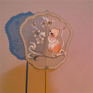 星橙派古风团扇 长柄汉服搭配千里江山图 刺P绣小圆扇舞蹈道具扇