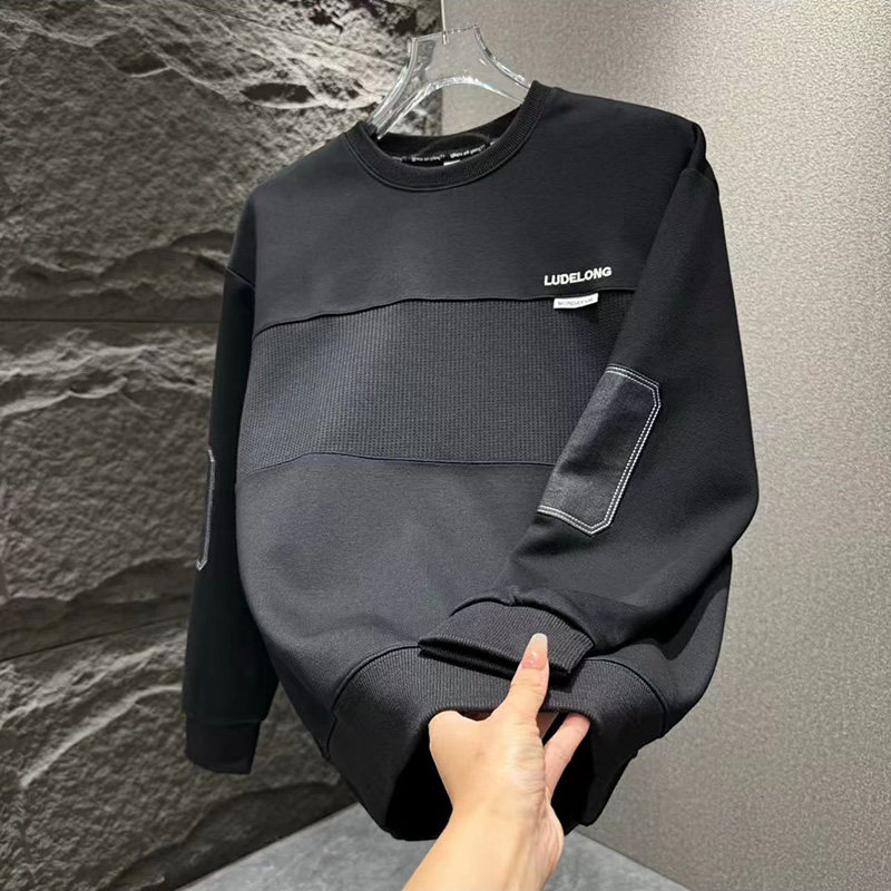 秋冬款休闲针织拼接卫衣男士青年贴布撞色上衣外套宽松圆领打底衫,男装,卫衣,淘宝优惠券,粉丝福利购,淘宝优惠卷