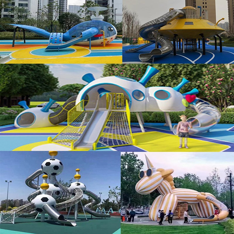 儿童游乐设施厂家不锈钢钻洞螺旋滑梯攀爬网传声筒 不锈钢滑梯