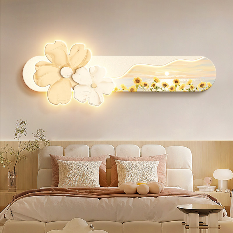 奶油风卧室床头装饰m画抽象花卉客厅沙发背景墙挂画主卧房间壁灯,家居饰品,氛围画/灯画,淘宝优惠券,粉丝福利购,淘宝优惠卷