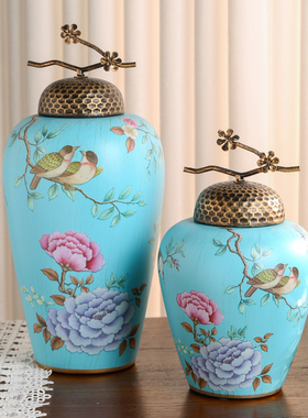 美式酒柜摆件客厅电视柜玄关家居软装饰品欧式高端陶瓷储物罐摆设