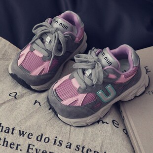 韩国免系带女童运动鞋20s25春秋轻便跑步软底儿童老爹鞋幼儿园男