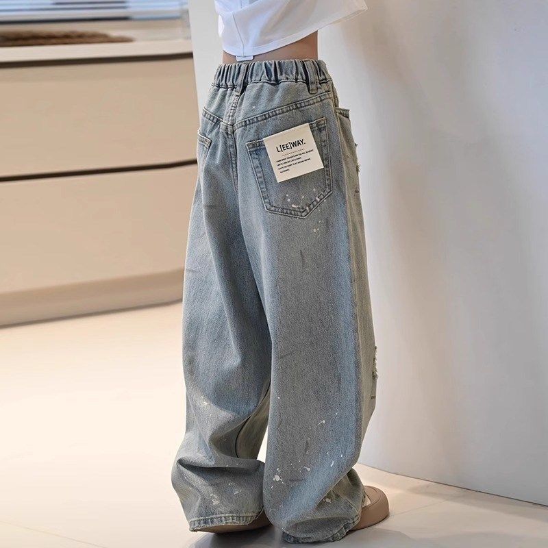 鱼儿妈 女童牛仔裤春款2025新款裤子休闲N儿童做旧宽松韩版长裤,童装/婴儿装/亲子装,儿童牛仔裤,淘宝优惠券,粉丝福利购,淘宝优惠卷