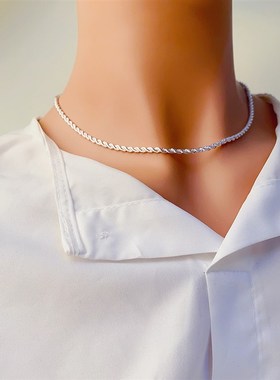 韩版时尚淡水珍珠项链高级感满钻锆石流苏锁骨链女小众设计项链女