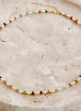 彩色碧玺真石串珠项链不掉色女夏小众设计高级感多巴胺锁骨链叠戴