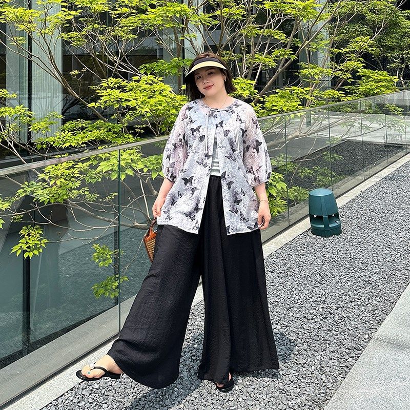 遮胯显瘦裙裤200斤大码女X装胖mm2夏季宽松休闲垂感显瘦黑色阔腿,女装/女士精品,大码裤装,淘宝优惠券,粉丝福利购,淘宝优惠卷