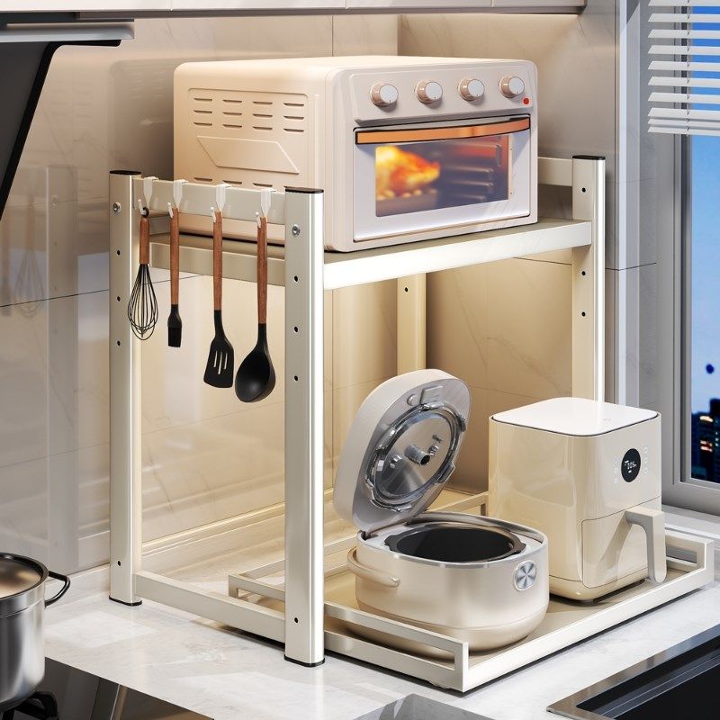 厨房微波炉置物架抽拉式台面电饭煲架H子多功能烤箱空气炸锅收纳,厨房/烹饪用具,微波炉置物架,淘宝优惠券,粉丝福利购,淘宝优惠卷