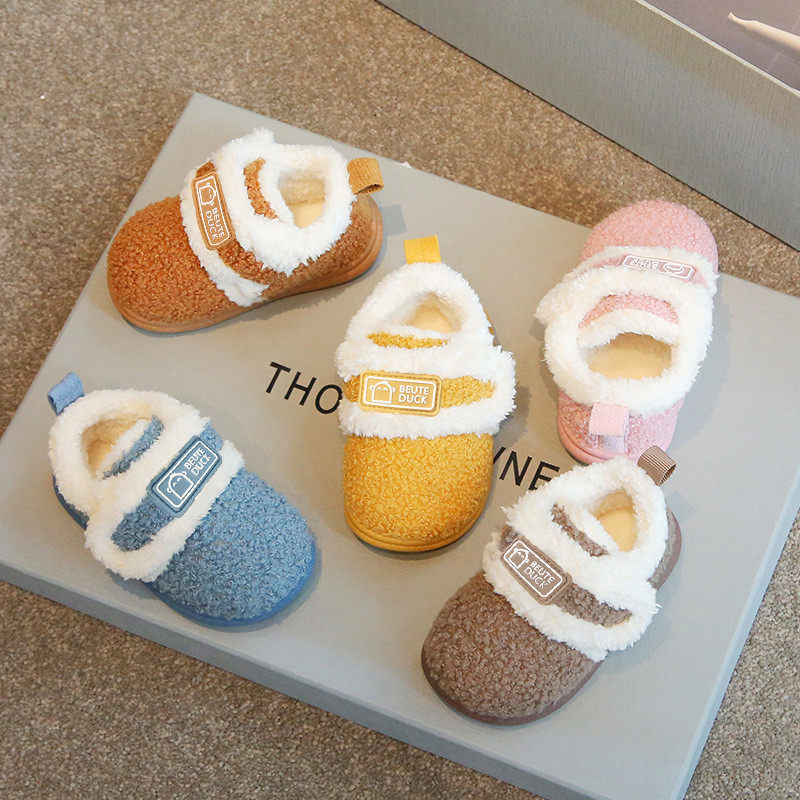 儿童加绒棉拖鞋男女童冬天室内保暖包跟防滑便捷不掉居家鞋