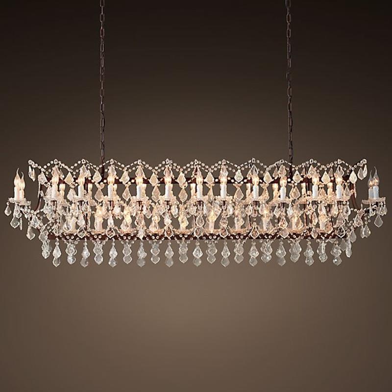 美式乡村铁艺复古客厅餐厅水晶吊灯长方形创意别墅酒店工程灯具