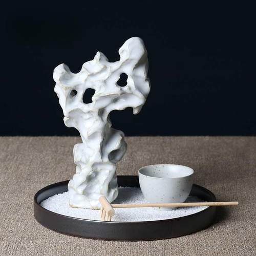 新中式太湖石艺术摆件样板房茶室软装饰品玄关电视柜茶几桌面