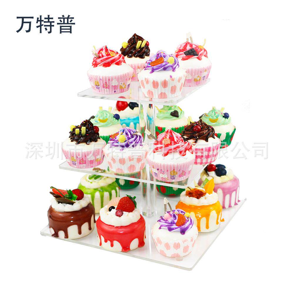 3层方形纸杯蛋糕架三层方形有机玻璃蛋糕架 acrylic cake stand