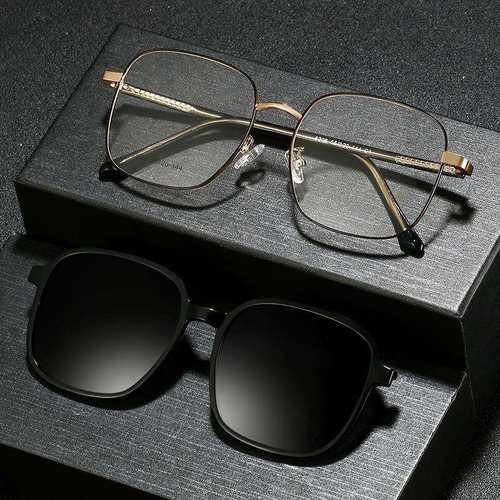 套镜近视眼镜太阳镜方形金属框架镜复古两用磁吸夹片式偏光墨镜潮