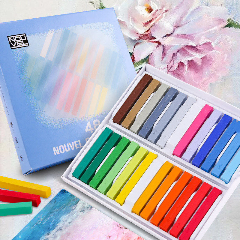 樱花色粉笔套装 学生美术生专用48色珠光24色荧光粉彩棒盒装绘画工具人物素描色粉条画笔