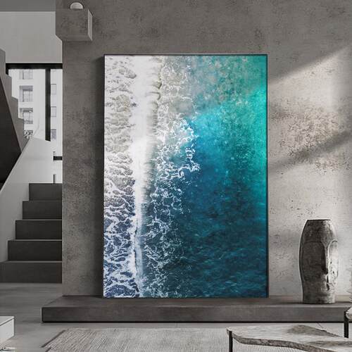 海景装饰画落地大画蓝色海浪办公室挂画大气沙发背景墙壁画楼梯画