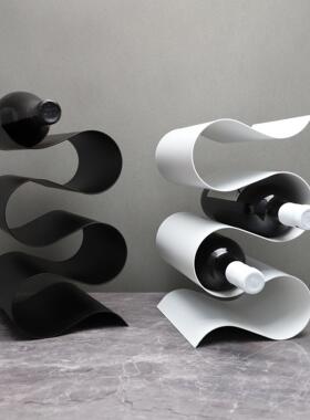 现代简约S形金属红酒架 样板间酒柜书房客厅餐厅桌面装饰摆件