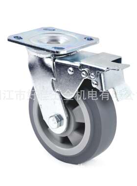源头工厂直供150X50mm重型双轴承静音平面灰色TPR双刹脚轮