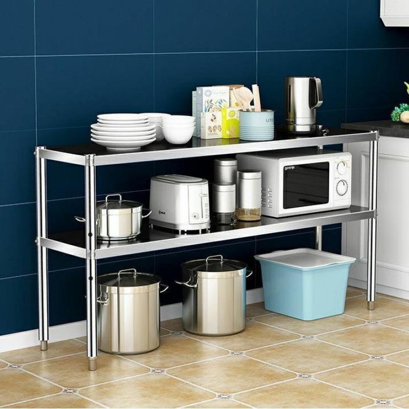 厨房不锈钢置物架2层微波炉烤箱架子落地两层多层收纳储物架子