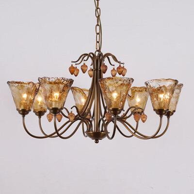 美式全铜客厅吊灯乡村复古法式卧室餐厅玻璃灯具简约现代