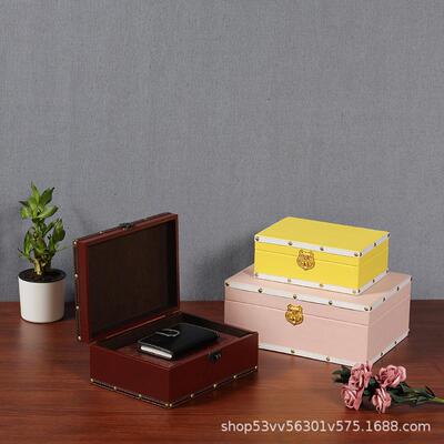 复古桌面茶几杂物整理盒文具书本印章带锁小收纳盒网红带盖储物盒