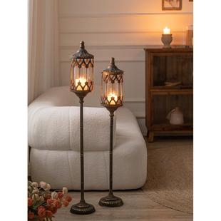 美式复古蜡烛台欧式法式铁艺做旧餐厅影楼拍摄道具装饰落地灯摆件