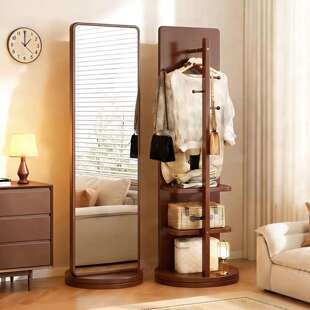 旋转全身镜落地镜家用卧室可移动试衣大镜子带挂衣帽架一体穿衣镜