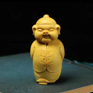 黄杨木雕手把件地主家装摆件把文玩件雕刻工艺品福猪财主