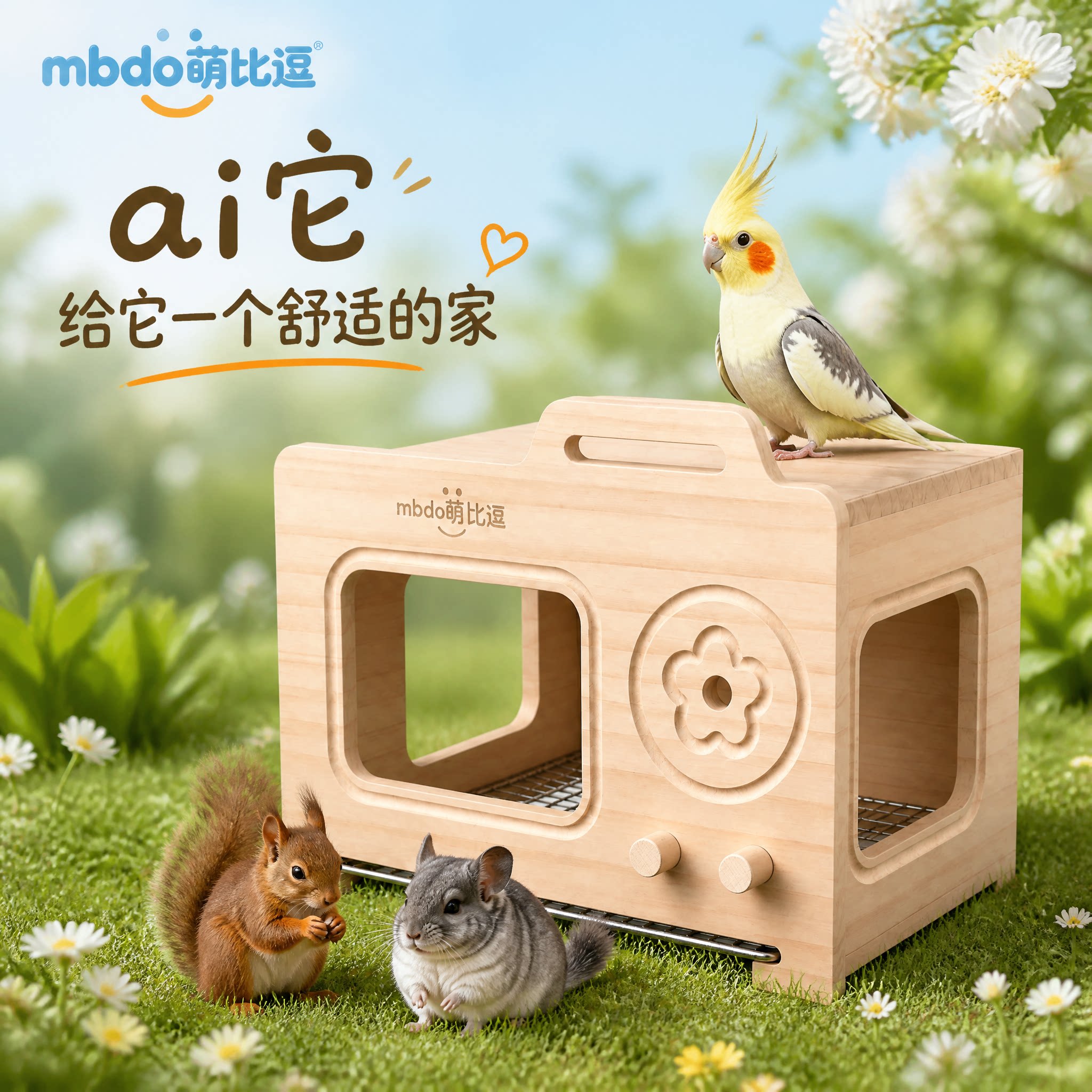 萌比逗鹦鹉木屋龙猫兔子花枝鼠仓鼠木窝豚鼠小房子鸟窝牡丹纯实木