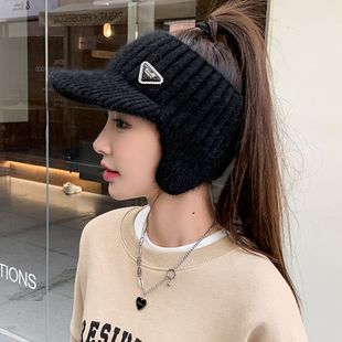 冬季女士新款帽子针织空顶帽户外骑车护耳防寒保暖鸭舌帽棒球帽潮